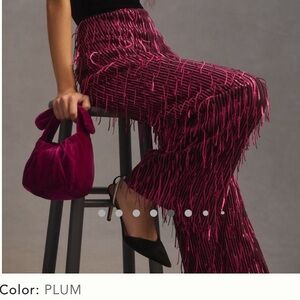 Maeve Fringed Sequined Wide Legged Pants plum pink Sz 4 NWT Anthropologie